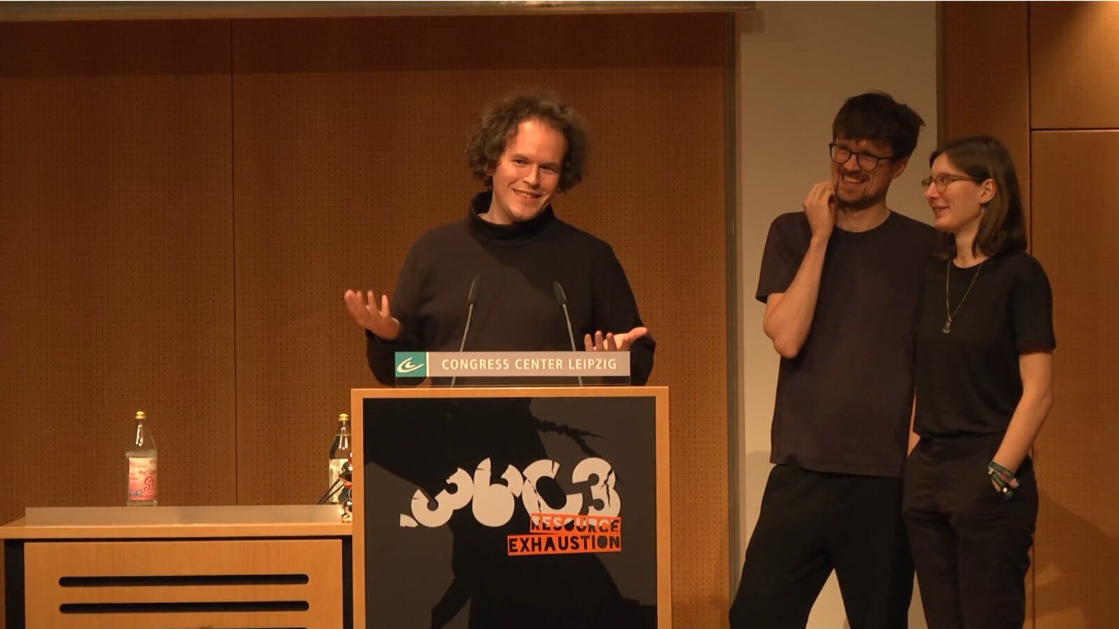 Vincent, Andreas and Sophie speaking about decentralised festival protocols at Chaos Communication Congress in 2019